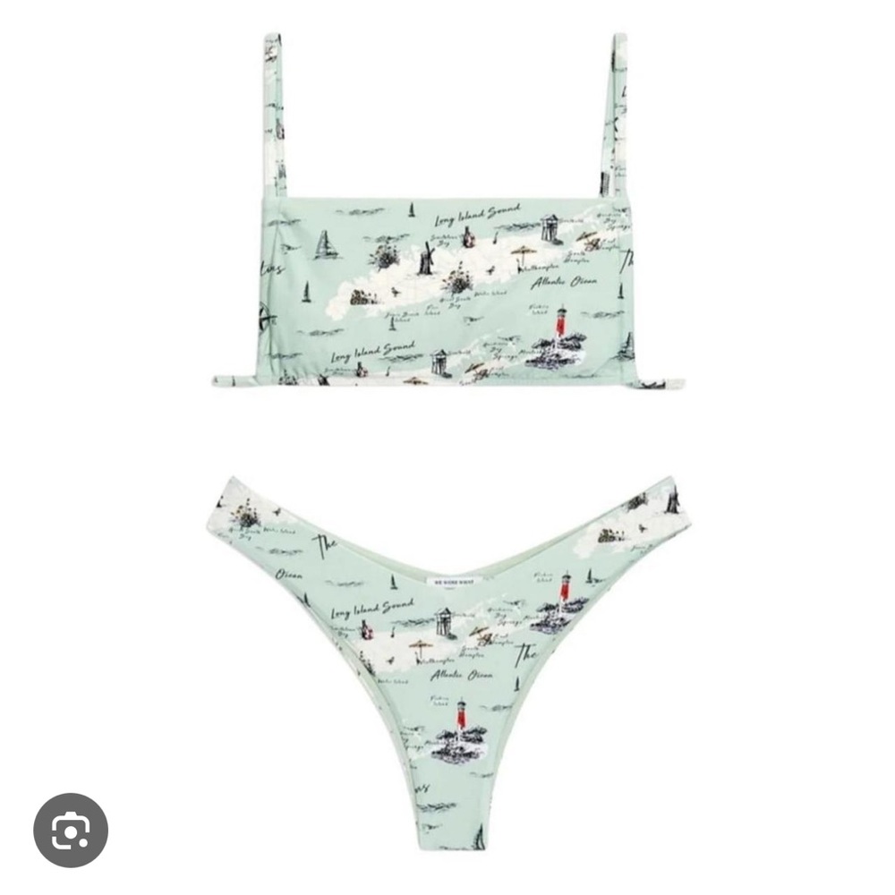 Mint Green Hamptons Map Print Bikini Set